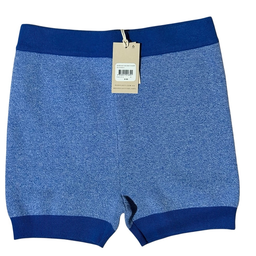 Nude Lucy Active Knit Shorts NEW Pacific Blue Size Small Organic Cotton NU24657